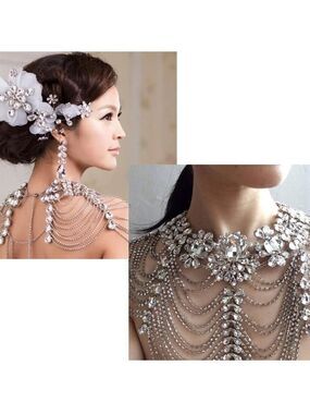 Bridal Luxury Wedding Body Jewelry Crystal Rhinestone Necklace Chains Statement